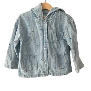 Zara Baby Embroidered Polka Dot Hooded Denim Jacket - Blue - 3/4
